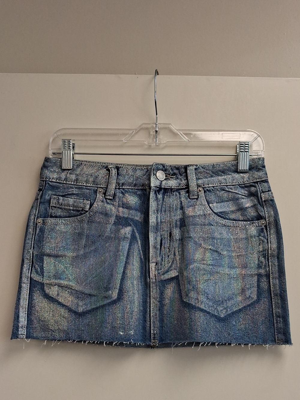 Forever 21 Metallic Blue Y2K Denim Mini Skirt Small
